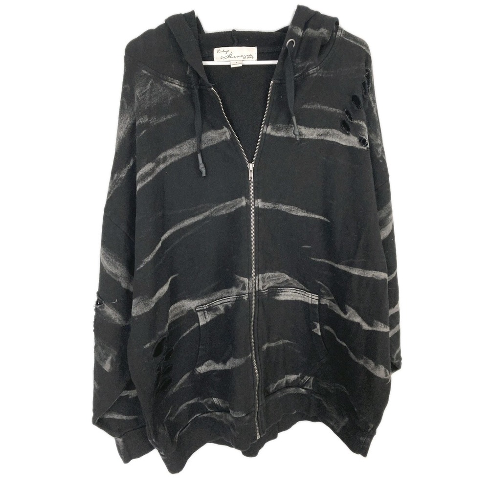 Vintage Havana Hoodie Women L Black Distressed Dyed Full Zip Fleece Grunge EUC